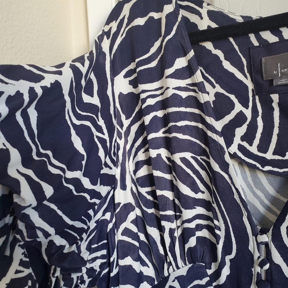 Anthropolgie Navy Blue White Zebra Pattern Plus Size Womens Dress - Picture 4 of 16